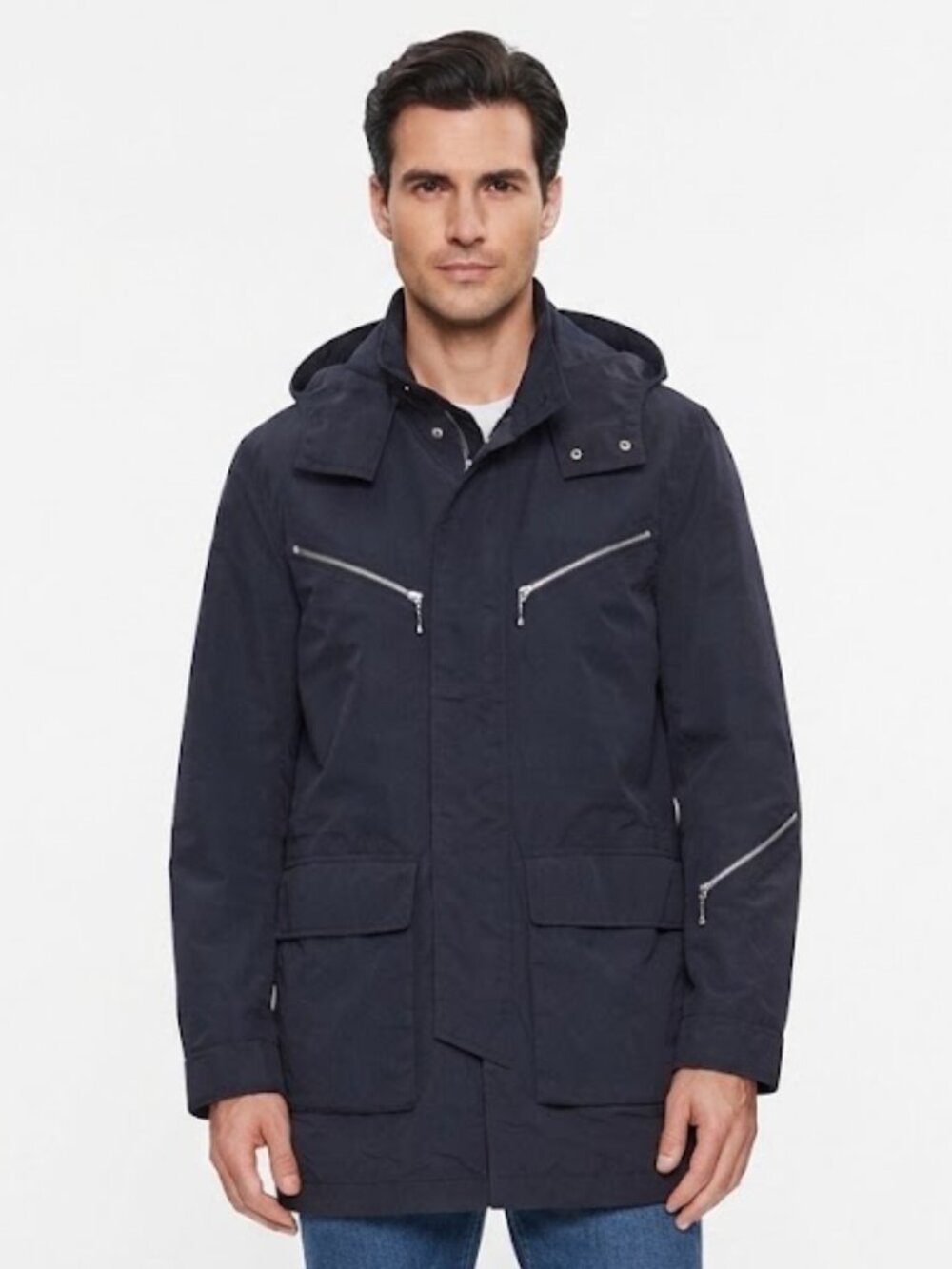 Lacoste L!VE Hooded Utility Parka Jacket Navy Men’s Size 50 (Medium)